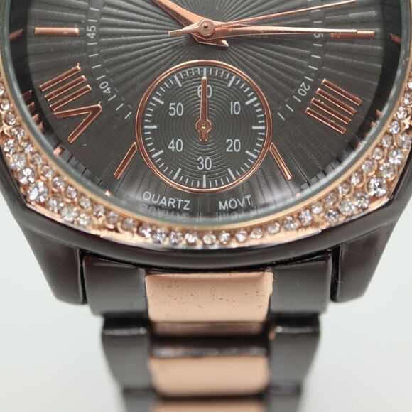 Charming Charlie Womens Two Tone Watch 39mm Black Rose Gold Tone w New Battery - Picture 7 of 14